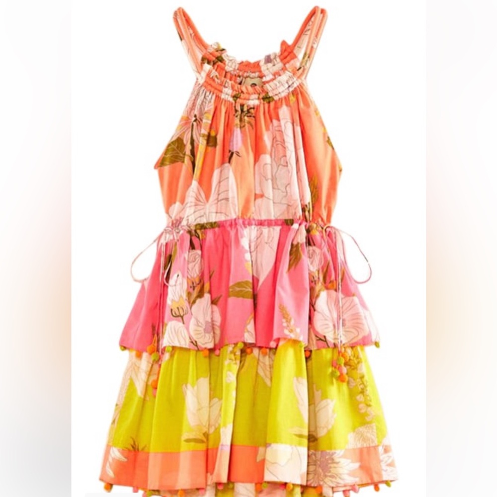 Farm Rio NWT Mixed Neon Garden Mini Dress with side adjustable drawstrings. - Picture 13 of 13